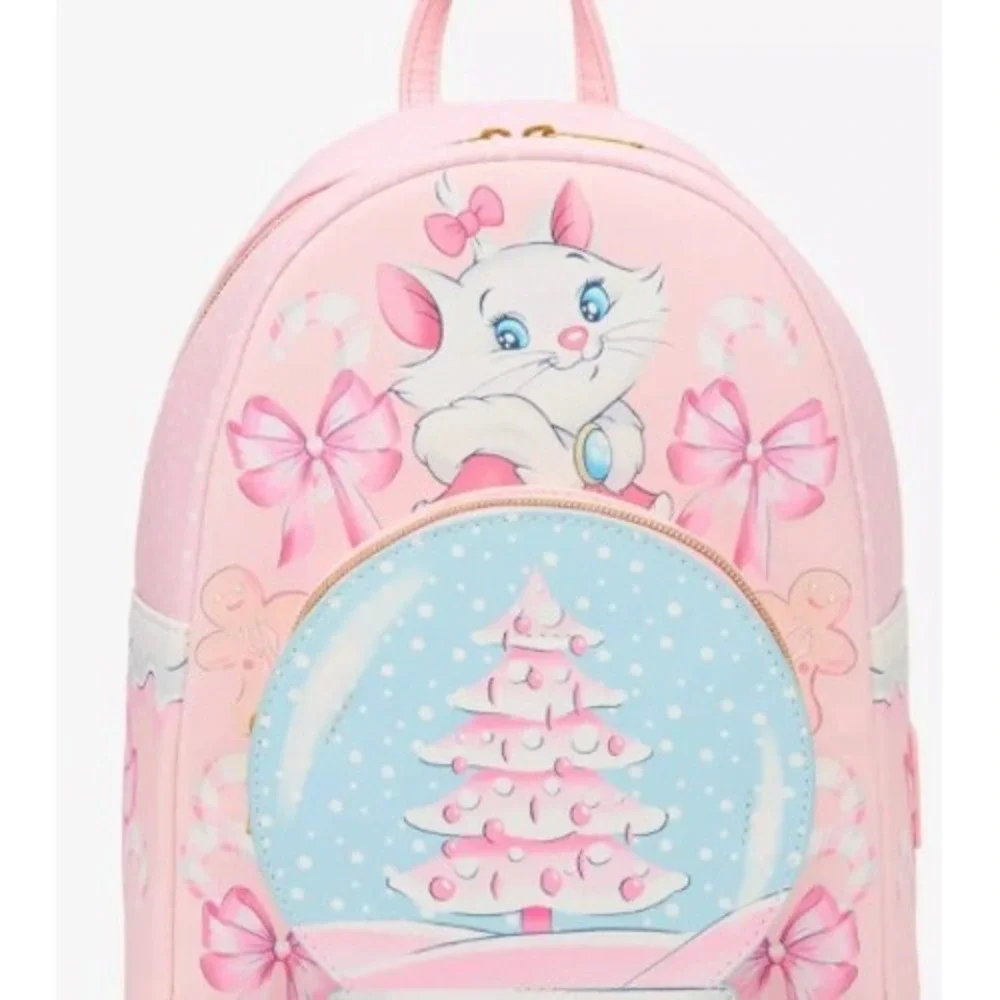 Loungefly Disney Marie Cat Holiday Mini Backpack Pink Snowglobe NWT - Picture 2 of 4